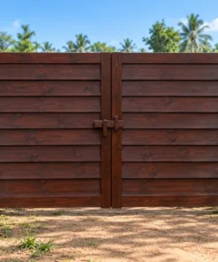 Cổng Gỗ Sân Vườn C65 - Ván Ngang Chồng Mí Kiểu Vách Nhà, Gỗ Thông Màu Nâu Cánh Gián
