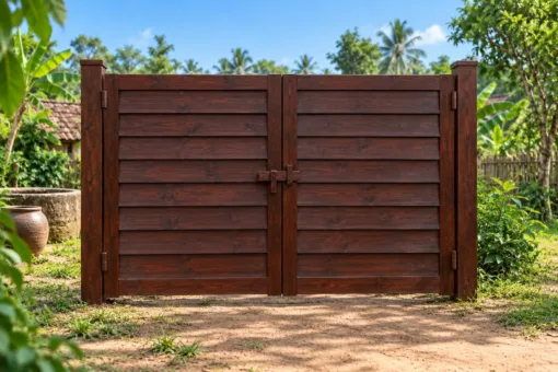 Cổng Gỗ Sân Vườn C65 - Ván Ngang Chồng Mí Kiểu Vách Nhà, Gỗ Thông Màu Nâu Cánh Gián Cổng Gỗ Sân Vườn C65 - Ván Ngang Chồng Mí Kiểu Vách Nhà, Gỗ Thông Màu Nâu Cánh Gián
