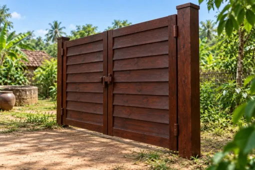 Cổng Gỗ Sân Vườn C65 - Ván Ngang Chồng Mí Kiểu Vách Nhà, Gỗ Thông Màu Nâu Cánh Gián Cổng Gỗ Sân Vườn C65 - Ván Ngang Chồng Mí Kiểu Vách Nhà, Gỗ Thông Màu Nâu Cánh Gián