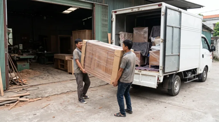 Đóng gói, xếp hàng lên xe