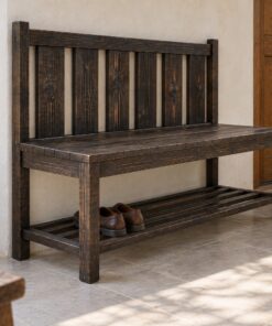 Ghế Băng Gỗ Thông NT41 - Lối Vào Tựa Lưng Kệ Giày Dưới, Gỗ Thông Màu Gỗ Cháy