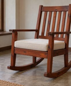 Ghế Bập Bênh Gỗ Thông NT20 - Tựa Nan Đứng Chân Cong Đu Đưa, Gỗ Thông