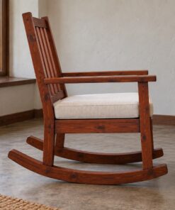 Ghế Bập Bênh Gỗ Thông NT20 - Tựa Nan Đứng Chân Cong Đu Đưa, Gỗ Thông