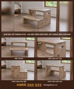 Ghế đẩu NT49 hai bậc kiêm ghế ngồi – ảnh ghép mặt trước, cận tay cầm, góc bên, góc sau