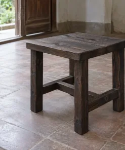 Ghế Đẩu Gỗ Thông NT59 - Vuông Bốn Chân Giằng Chữ H, Gỗ Thông Màu Gỗ Cháy