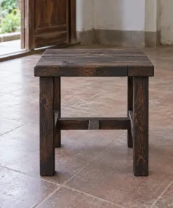 Ghế Đẩu Gỗ Thông NT59 - Vuông Bốn Chân Giằng Chữ H, Gỗ Thông Màu Gỗ Cháy
