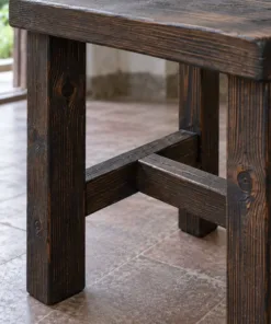 Ghế Đẩu Gỗ Thông NT59 - Vuông Bốn Chân Giằng Chữ H, Gỗ Thông Màu Gỗ Cháy