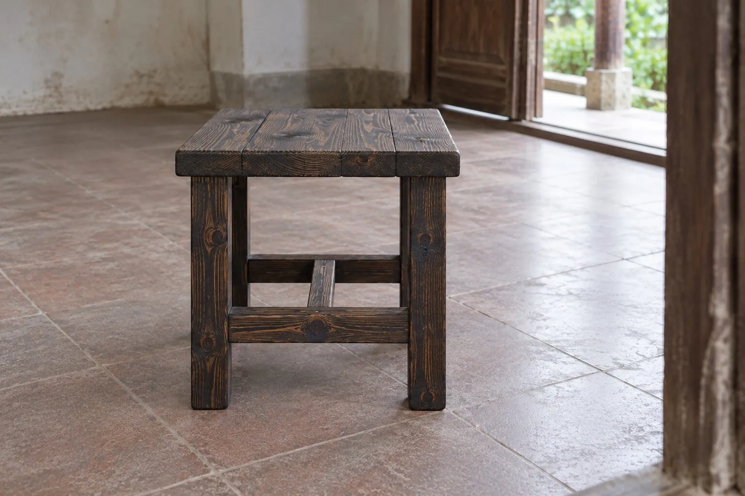 Ghế Đẩu Gỗ Thông NT59 - Vuông Bốn Chân Giằng Chữ H, Gỗ Thông Màu Gỗ Cháy Ghế Đẩu Gỗ Thông NT59 - Vuông Bốn Chân Giằng Chữ H, Gỗ Thông Màu Gỗ Cháy