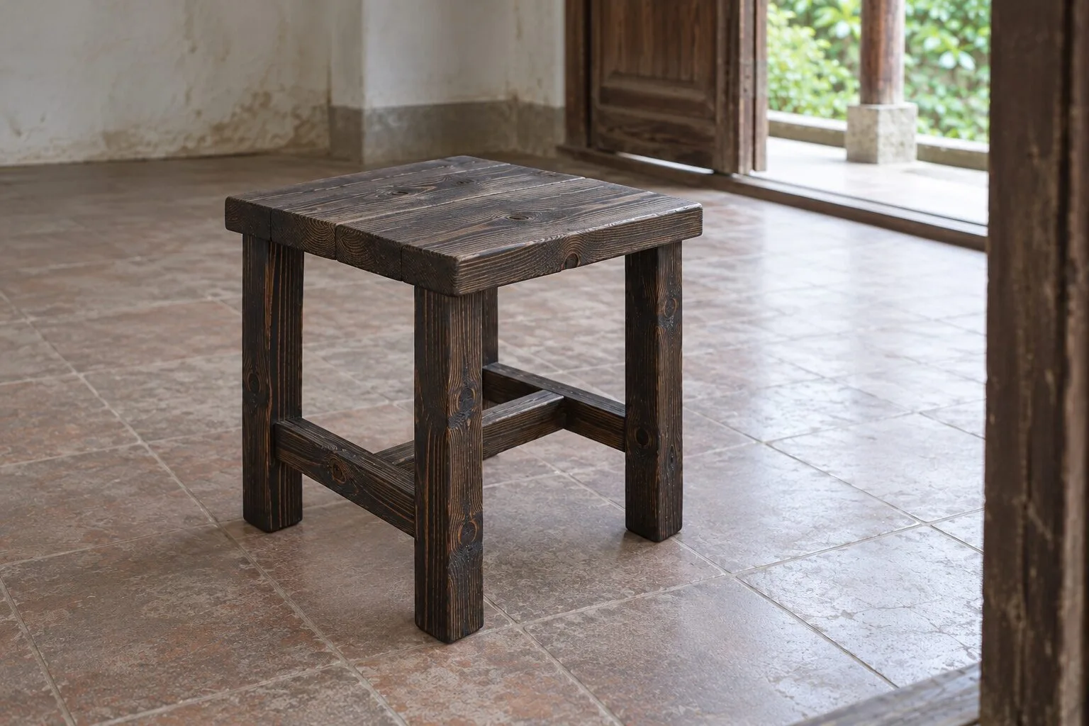 Ghế Đẩu Gỗ Thông NT59 - Vuông Bốn Chân Giằng Chữ H, Gỗ Thông Màu Gỗ Cháy Ghế Đẩu Gỗ Thông NT59 - Vuông Bốn Chân Giằng Chữ H, Gỗ Thông Màu Gỗ Cháy