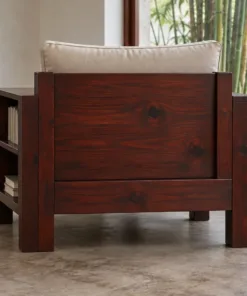 Ghế Đọc Sách Gỗ Thông NT69 - Tay Vịn Liền Kệ Sách Bên Hông, Gỗ Thông Màu Nâu Cánh Gián