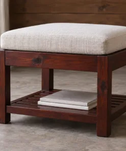 Ghế Đôn Gỗ Thông NT39 - Vuông Nệm Ngồi Kệ Dưới, Gỗ Thông Màu Nâu Cánh Gián