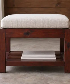 Ghế Đôn Gỗ Thông NT39 - Vuông Nệm Ngồi Kệ Dưới, Gỗ Thông Màu Nâu Cánh Gián