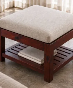 Ghế Đôn Gỗ Thông NT39 - Vuông Nệm Ngồi Kệ Dưới, Gỗ Thông Màu Nâu Cánh Gián
