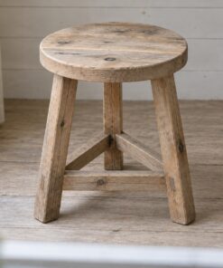 Ghế Đôn Gỗ Thông NT53 - Tròn Ba Chân Mặt Ván Ghép, Gỗ Thông Màu Vintage
