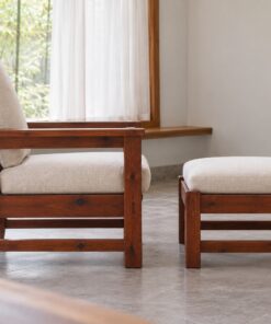 Ghế Gỗ Thông NT13 - Ghế Đọc Sách Tựa Cao Kèm Đôn Gác Chân, Gỗ Thông