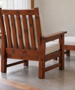 Ghế Gỗ Thông NT13 - Ghế Đọc Sách Tựa Cao Kèm Đôn Gác Chân, Gỗ Thông