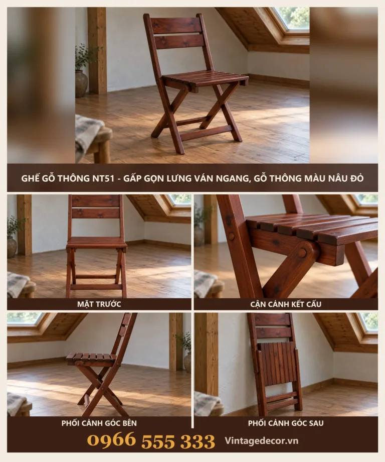 Ghế Gỗ NT51 Gấp Gọn Lưng Ván Ngang