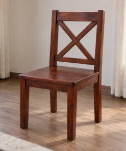 Ghế Gỗ Thông NT68 - Lưng Chữ X Hai Thanh Chéo, Gỗ Thông Màu Nâu Đỏ