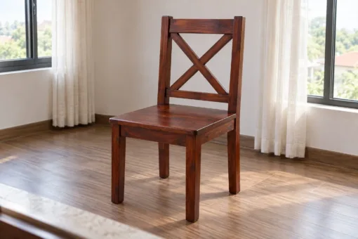 Ghế Gỗ Thông NT68 - Lưng Chữ X Hai Thanh Chéo, Gỗ Thông Màu Nâu Đỏ
