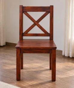 Ghế Gỗ Thông NT68 - Lưng Chữ X Hai Thanh Chéo, Gỗ Thông Màu Nâu Đỏ