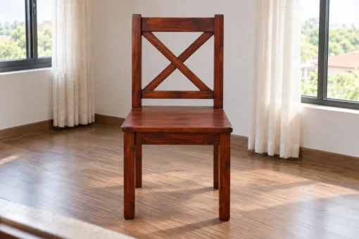 Ghế Gỗ Thông NT68 - Lưng Chữ X Hai Thanh Chéo, Gỗ Thông Màu Nâu Đỏ