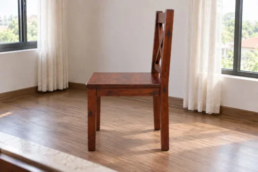 Ghế Gỗ Thông NT68 - Lưng Chữ X Hai Thanh Chéo, Gỗ Thông Màu Nâu Đỏ