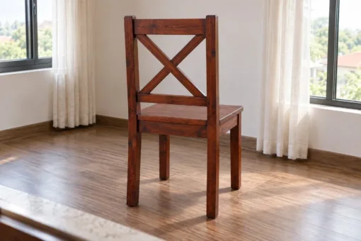 Ghế Gỗ Thông NT68 - Lưng Chữ X Hai Thanh Chéo, Gỗ Thông Màu Nâu Đỏ