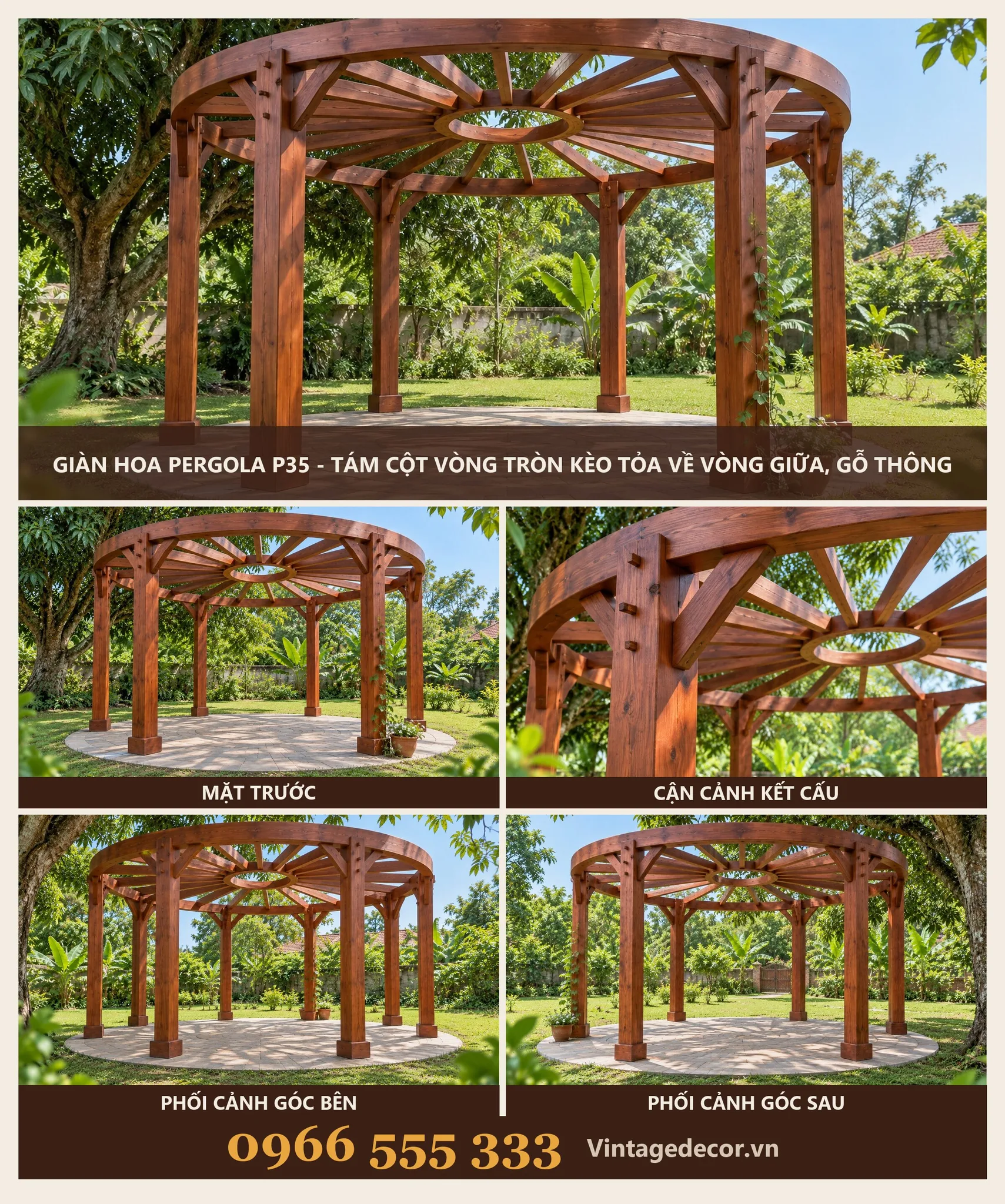 Giàn Hoa Pergola P35 Tám Cột Vòng Tròn