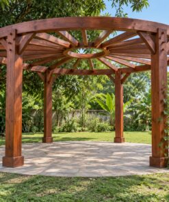 Giàn Hoa Pergola P35 - Tám Cột Vòng Tròn Kèo Tỏa Về Vòng Giữa, Gỗ Thông