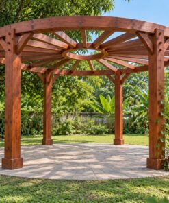 Giàn Hoa Pergola P35 - Tám Cột Vòng Tròn Kèo Tỏa Về Vòng Giữa, Gỗ Thông