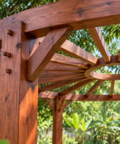 Giàn Hoa Pergola P35 - Tám Cột Vòng Tròn Kèo Tỏa Về Vòng Giữa, Gỗ Thông