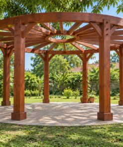 Giàn Hoa Pergola P35 - Tám Cột Vòng Tròn Kèo Tỏa Về Vòng Giữa, Gỗ Thông