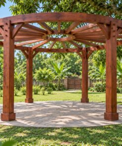 Giàn Hoa Pergola P35 - Tám Cột Vòng Tròn Kèo Tỏa Về Vòng Giữa, Gỗ Thông