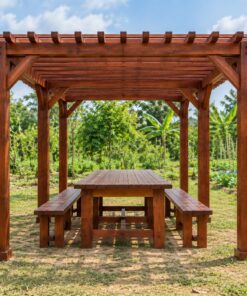 Giàn Hoa Pergola P36 - Sáu Cột Hai Hàng Khẩu Độ Rộng Che Bàn Ăn, Gỗ Thông