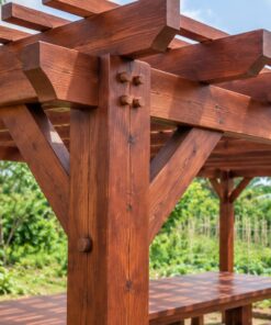 Giàn Hoa Pergola P36 - Sáu Cột Hai Hàng Khẩu Độ Rộng Che Bàn Ăn, Gỗ Thông