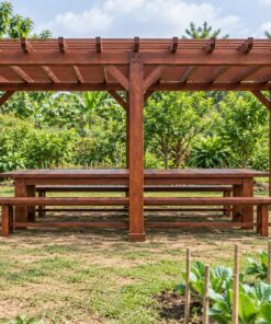 Giàn Hoa Pergola P36 - Sáu Cột Hai Hàng Khẩu Độ Rộng Che Bàn Ăn, Gỗ Thông
