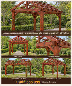Giàn Hoa Pergola P37 - Khung Mái Hai Dốc Kèo Lộ Không Lợp, Gỗ Thông