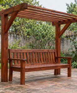 Giàn Hoa Pergola P38 - Cột Một Bên Dầm Chìa Hẫng Qua Chỗ Ngồi, Gỗ Thông