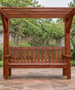 Giàn Hoa Pergola P38 - Cột Một Bên Dầm Chìa Hẫng Qua Chỗ Ngồi, Gỗ Thông