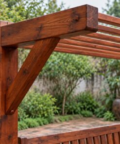 Giàn Hoa Pergola P38 - Cột Một Bên Dầm Chìa Hẫng Qua Chỗ Ngồi, Gỗ Thông