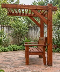Giàn Hoa Pergola P38 - Cột Một Bên Dầm Chìa Hẫng Qua Chỗ Ngồi, Gỗ Thông