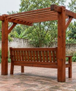 Giàn Hoa Pergola P38 - Cột Một Bên Dầm Chìa Hẫng Qua Chỗ Ngồi, Gỗ Thông