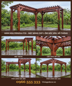 Giàn Hoa Pergola P39 - Mặt Bằng Chữ L Ôm Góc Sân, Gỗ Thông