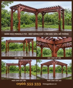 Giàn Hoa Pergola P39 - Mặt Bằng Chữ L Ôm Góc Sân, Gỗ Thông