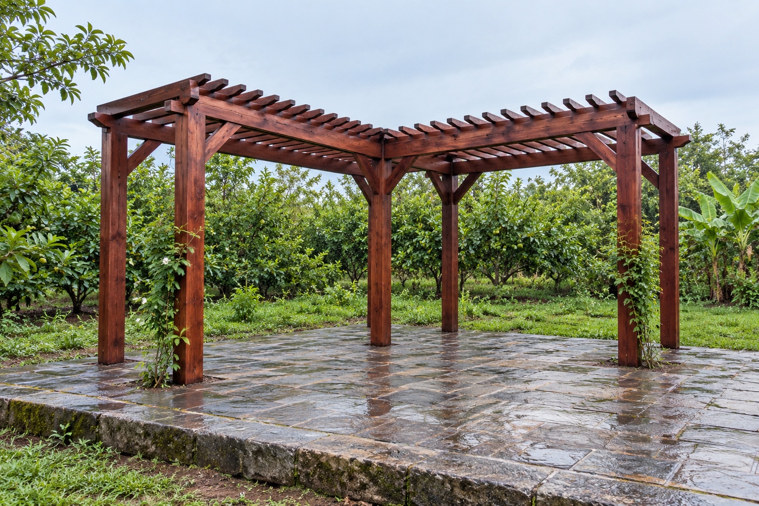 Giàn Hoa Pergola P39 - Mặt Bằng Chữ L Ôm Góc Sân, Gỗ Thông Giàn Hoa Pergola P39 - Mặt Bằng Chữ L Ôm Góc Sân, Gỗ Thông