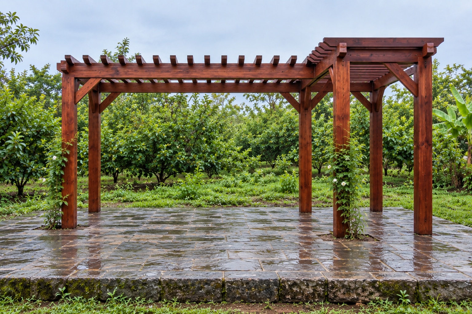 Giàn Hoa Pergola P39 - Mặt Bằng Chữ L Ôm Góc Sân, Gỗ Thông Giàn Hoa Pergola P39 - Mặt Bằng Chữ L Ôm Góc Sân, Gỗ Thông