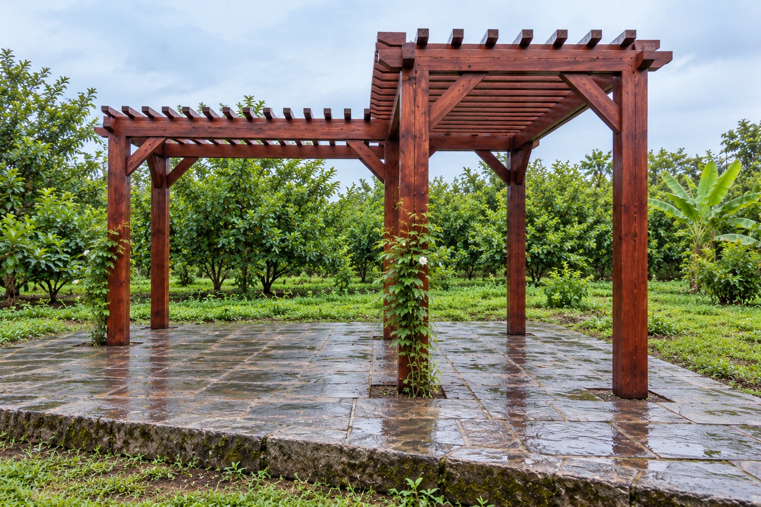 Giàn Hoa Pergola P39 - Mặt Bằng Chữ L Ôm Góc Sân, Gỗ Thông Giàn Hoa Pergola P39 - Mặt Bằng Chữ L Ôm Góc Sân, Gỗ Thông
