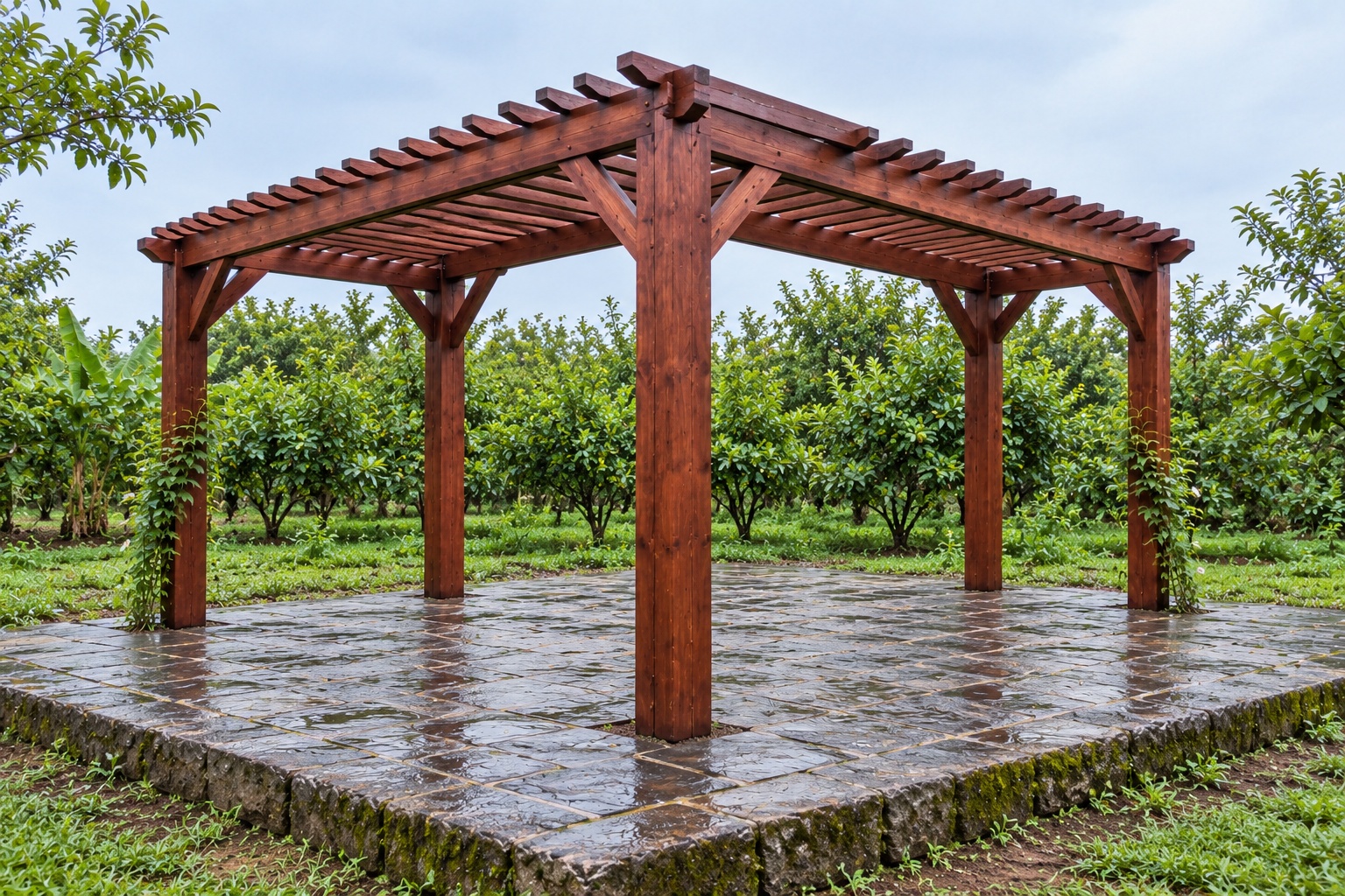 Giàn Hoa Pergola P39 - Mặt Bằng Chữ L Ôm Góc Sân, Gỗ Thông Giàn Hoa Pergola P39 - Mặt Bằng Chữ L Ôm Góc Sân, Gỗ Thông