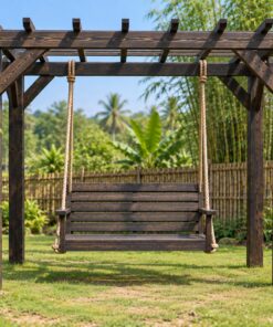 Giàn Hoa Pergola P40 - Xích Đu Treo Dưới Xà Ngang, Gỗ Thông Màu Gỗ Cháy