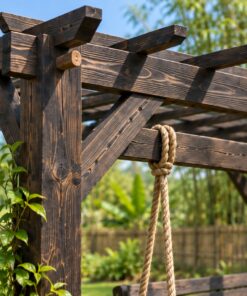 Giàn Hoa Pergola P40 - Xích Đu Treo Dưới Xà Ngang, Gỗ Thông Màu Gỗ Cháy